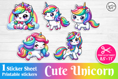 Cute Unicorn. Print &amp; Cut Stickers PNG Product Image 1