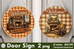 Cozy Autumn. Welcome Round Door Sign. PNG Product Image 1