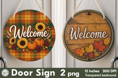 Cozy Autumn. Welcome Round Door Sign. PNG Product Image 1