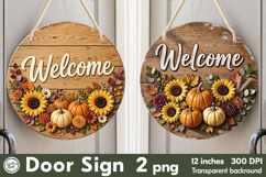 Cozy Autumn. Welcome Round Door Sign. PNG Product Image 1
