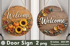 Cozy Autumn. Welcome Round Door Sign. PNG Product Image 1