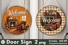 Cozy Autumn. Welcome Round Door Sign. PNG Product Image 1
