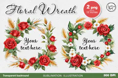Rose. Floral Wreath Sublimation Print Design PNG Product Image 1