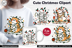 Cute Christmas. Funny cat. Sublimation design PNG Product Image 1