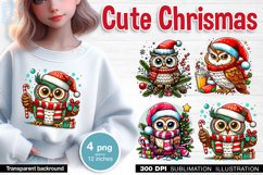 Cute Christmas Owls. PNG sublimation Product Image 1