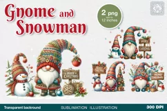 Gnome & Snowman. Christmas clipart. PNG sublimation Product Image 1