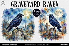 Watercolor Graveyard Raven. PNG sublimation Product Image 1
