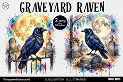 Watercolor Graveyard Raven. PNG sublimation Product Image 1