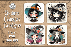 Cute Witch Halloween Coaster Design, 4 PNG Product Image 1