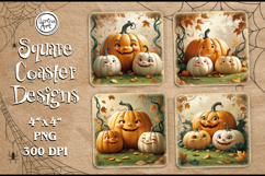 Cute Pumpkin Halloween Coaster Design, 4 PNG Product Image 1