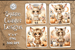 Cute Halloween Coaster Design, 4 PNG Product Image 1