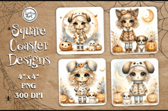 Cute Halloween Coaster Design, 4 PNG Product Image 1