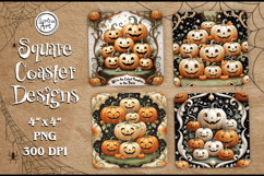Cute Pumpkin Halloween Coaster Design, 4 PNG Product Image 1
