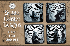 Spooky Halloween Coaster Design, 4 PNG Product Image 1