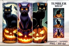 3 Halloween Cat Tumbler Sublimations, 20 oz Tumbler Wraps Product Image 1