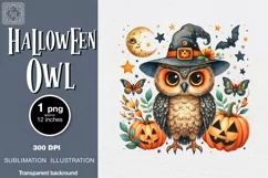 Watercolor Halloween Owl. PNG sublimation Product Image 1