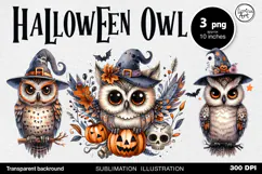 Watercolor Halloween Owls. PNG sublimation Product Image 1