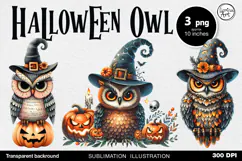 Watercolor Halloween Owls. PNG sublimation Product Image 1