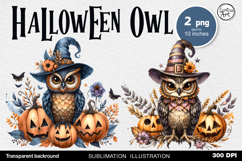 Watercolor Halloween Owls. PNG sublimation Product Image 1