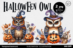 Watercolor Halloween Owls. PNG sublimation Product Image 1