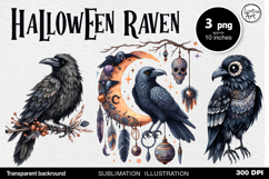 Watercolor Halloween Raven. PNG sublimation Product Image 1