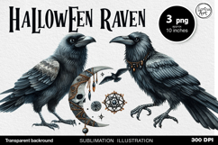 Watercolor Halloween Raven. PNG sublimation Product Image 1