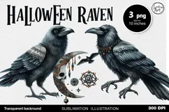 Watercolor Halloween Raven. PNG sublimation Product Image 1