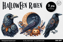 Watercolor Halloween Raven. PNG sublimation Product Image 1