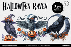 Watercolor Halloween Raven. PNG sublimation Product Image 1