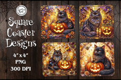 Halloween Stained Glass Coaster Design, 4 PNG Product Image 1