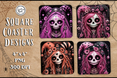 Whimsical Zombie Doll Halloween Coaster Design, 4 PNG Product Image 1