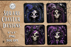 Whimsical Zombie Doll Halloween Coaster Design, 4 PNG Product Image 1