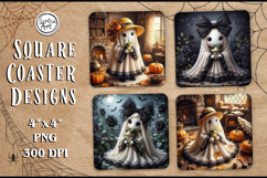 Halloween Ghost Coaster Design, 4 PNG Product Image 1