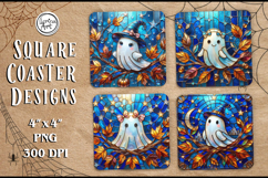 Halloween Ghost Stained Glass Coaster Design, 4 PNG Product Image 1
