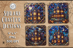 Haunted House Stained Glass Coaster Design, 4 PNG Product Image 1