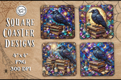 Raven Stained Glass Coaster Design, 4 PNG Product Image 1