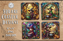 Halloween Witch Stained Glass Coaster Design, 4 PNG Product Image 1