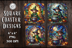 Halloween Witch Stained Glass Coaster Design, 4 PNG Product Image 1