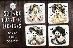 Halloween Ghost Coaster Design, 4 PNG Product Image 1