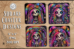 Whimsical Zombie Doll Halloween Coaster Design, 4 PNG Product Image 1