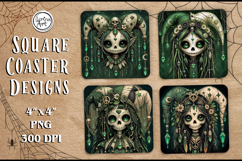 Whimsical Zombie Doll Halloween Coaster Design, 4 PNG Product Image 1