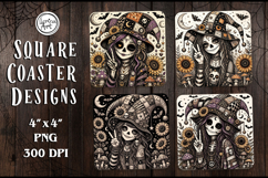 Whimsical Zombie Doll Halloween Coaster Design, 4 PNG Product Image 1