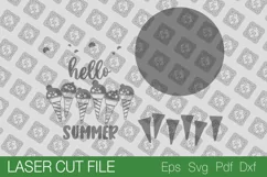 Hello Summer Round Sign. Ice Cream Door Hanger. SVG Product Image 2