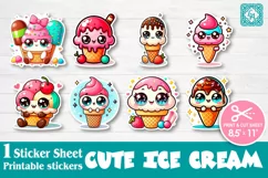 Cute Ice Cream. Stickers Print & Cut Stickers PNG Product Image 1