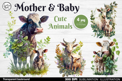 Mother &amp; Baby Animals. 4 PNG sublimation Product Image 1
