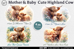 Mother &amp; Baby Highland Cows. 4 PNG sublimation Product Image 1