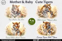 Mother &amp; Baby Tigers. 4 PNG sublimation Product Image 1
