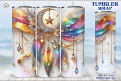 4 Boho Moon Tumbler Sublimation, 20 oz Tumbler Wrap Product Image 4