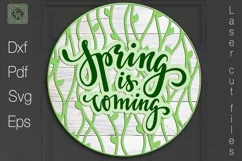 Spring Is Coming Round Sign. Door Hanger. SVG Laser cut Product Image 1