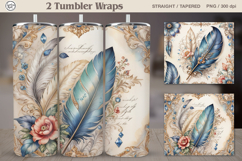 2 Vintage Feather Tumbler Sublimation, 20 oz Wrap, Seamless Product Image 1